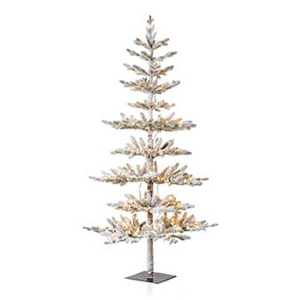 Glitzhome 6ft Flocked Slim Fir Artificial Christmas Tree, Deluxe Pre-Lit Faux Tree