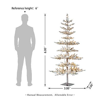 Glitzhome 6ft Flocked Slim Fir Artificial Christmas Tree, Deluxe Pre-Lit Faux Tree