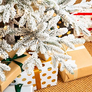 Glitzhome 6ft Flocked Slim Fir Artificial Christmas Tree, Deluxe Pre-Lit Faux Tree