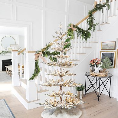 Glitzhome 6ft Flocked Slim Fir Artificial Christmas Tree, Deluxe Pre-Lit Faux Tree