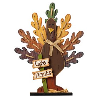 Glitzhome 18"h Burlap/wooden Turkey Table Decor
