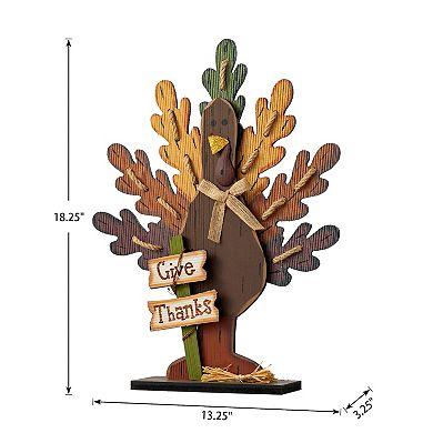 Glitzhome 18"h Burlap/wooden Turkey Table Decor