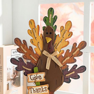 Glitzhome 18"h Burlap/wooden Turkey Table Decor