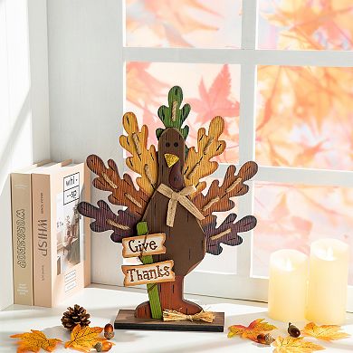 Glitzhome 18"h Burlap/wooden Turkey Table Decor