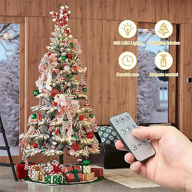 Glitzhome 7.5ft Pre-lit Flocked Spruce Artificial Christmas Tree With 320 Warm White Lights, 3 Modes