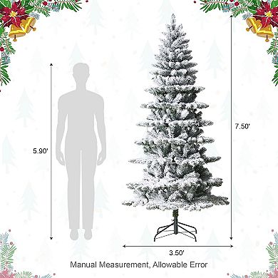 Glitzhome 7.5ft Pre-lit Flocked Spruce Artificial Christmas Tree With 320 Warm White Lights, 3 Modes