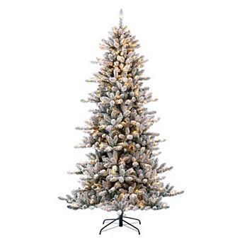 Glitzhome 7.5ft Pre-Lit Artificial Christmas Tree, Snow Flocked Full-size Fir Fake Tree