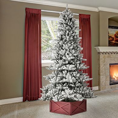 Glitzhome 7.5ft Snow Flocked Full-size Fir Christmas Tree, Pre-Lit Fake Tree