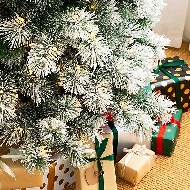 Glitzhome 7.5ft Pre-Lit Artificial Christmas Tree, Flocked Pencil Pine Decorative Tree