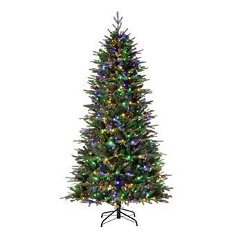 Glitzhome 7ft Pre-lit Green Fir Artificial Christmas Tree, 9 Functional Decorative Christmas Tree