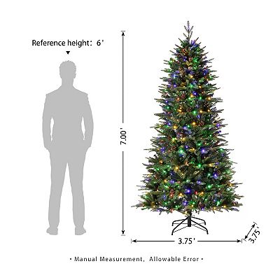 Glitzhome 7ft Pre-lit Green Fir Artificial Christmas Tree, 9 Functional Decorative Christmas Tree