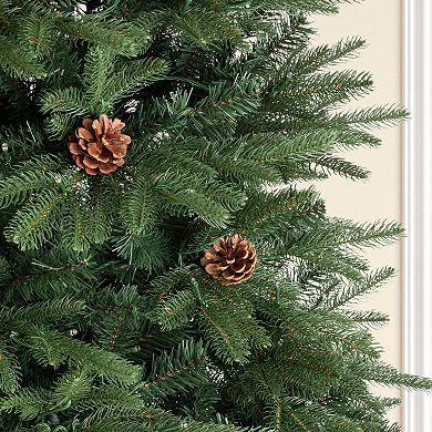 Glitzhome 7ft Pre-lit Green Fir Artificial Christmas Tree, 9 Functional Decorative Christmas Tree