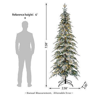 Glitzhome 7.5ft Artificial Christmas Tree - Pre-Lit Flocked Pencil Spruce Fake Tree
