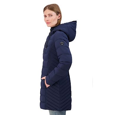 Women's Nautica Stretch Puffer Jacket with Faux Fur Lined Hood