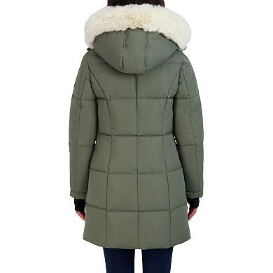 Women's Nautica Faux Fur Trim Hooded Heavyweight Long Puffer Jacket