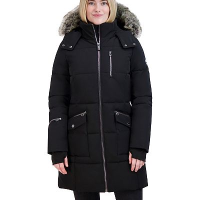 Women's Nautica Faux Fur Trim Hooded Heavyweight Long Puffer Jacket