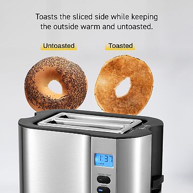 Elite Cuisine Stainless Steel 2-Slice LCD Toaster with Bagel Function