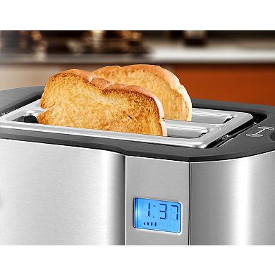 Elite Cuisine Stainless Steel 2-Slice LCD Toaster with Bagel Function