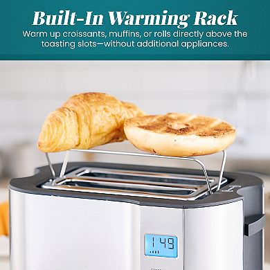 Elite Cuisine Stainless Steel 2-Slice LCD Toaster with Bagel Function
