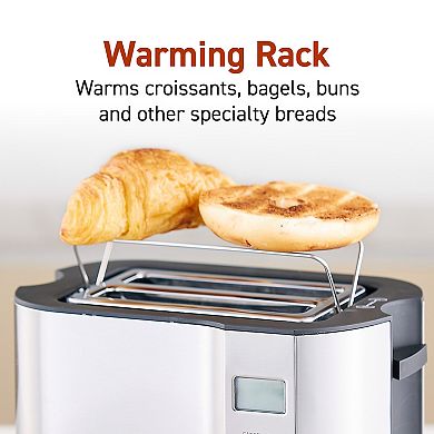 Elite Cuisine Stainless Steel 2-Slice LCD Toaster with Bagel Function