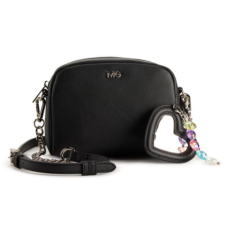madden girl Crossbody Bag with charms, Black Woven