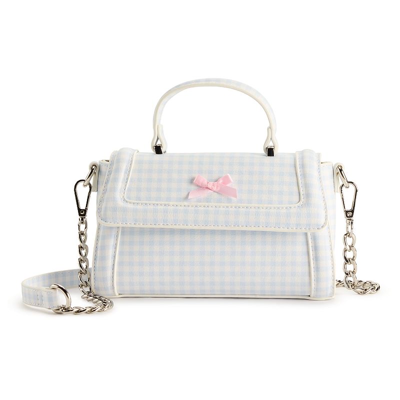 madden girl Top Handle Gingham Crossbody Bag, Blue Gingham