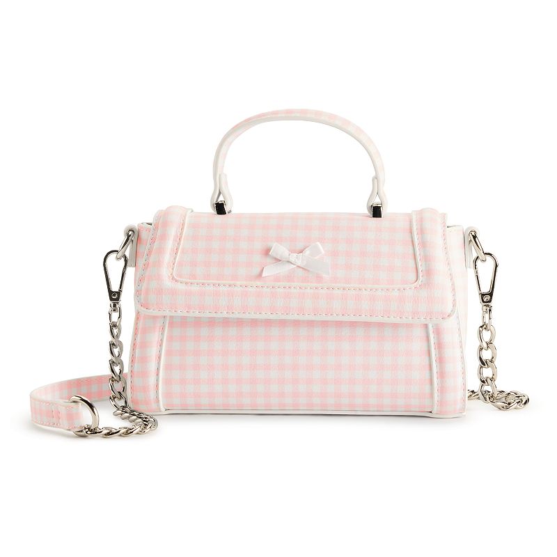 madden girl Top Handle Gingham Crossbody Bag, Pink Gingham