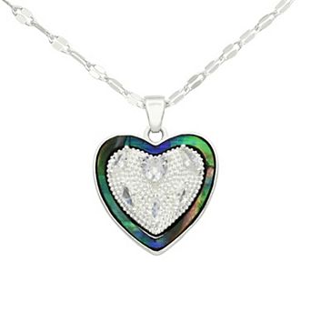 City Luxe Silver Tone Abalone & Cubic Zirconia Heart Pendant Necklace