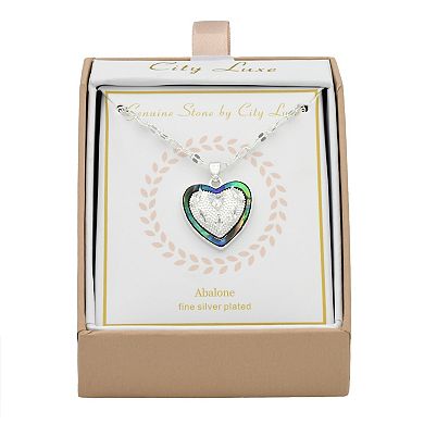City Luxe Silver Tone Abalone & Cubic Zirconia Heart Pendant Necklace