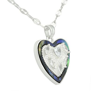 City Luxe Silver Tone Abalone & Cubic Zirconia Heart Pendant Necklace