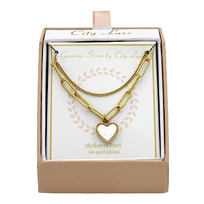 City Luxe Gold Tone Mother of Pearl Double Strand Paperclip Chain