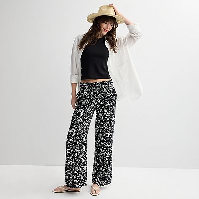 Juniors' SO® High-Rise Smocked Wide Leg Pants