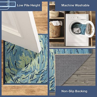 Liora Manne Esencia Fish To Go Blue Indoor/Outdoor Area Rug Mat