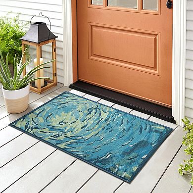 Liora Manne Esencia Fish To Go Blue Indoor/Outdoor Area Rug Mat