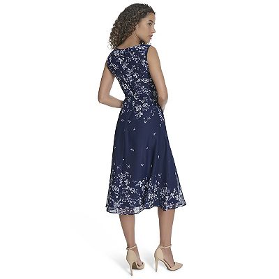 white christmas dresses Adrianna Papell Sleeveless Draped Floral Chiffon Midi Sheath Dress main image 1