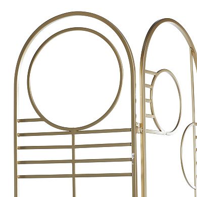 Stella & Eve Gold Metal Hinged Foldable Arched Partition 3 Panel Geometric Room Divider Screen