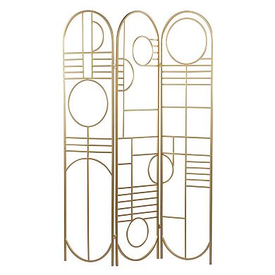Stella & Eve Gold Metal Hinged Foldable Arched Partition 3 Panel Geometric Room Divider Screen