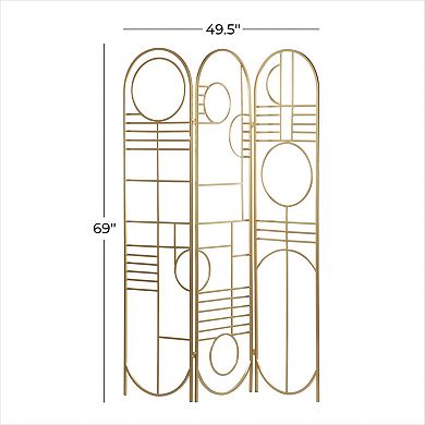 Stella & Eve Gold Metal Hinged Foldable Arched Partition 3 Panel Geometric Room Divider Screen