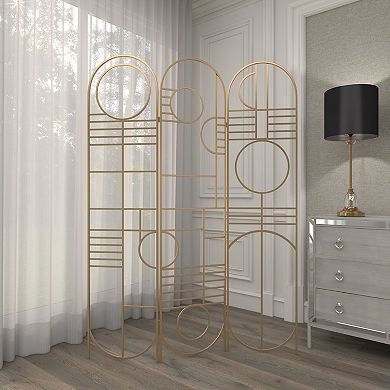 Stella & Eve Gold Metal Hinged Foldable Arched Partition 3 Panel Geometric Room Divider Screen