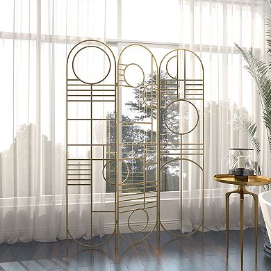 Stella & Eve Gold Metal Hinged Foldable Arched Partition 3 Panel Geometric Room Divider Screen