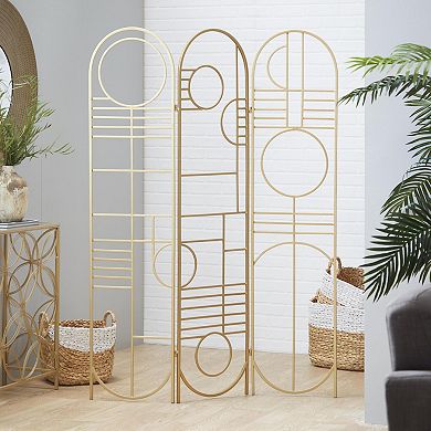 Stella & Eve Gold Metal Hinged Foldable Arched Partition 3 Panel Geometric Room Divider Screen