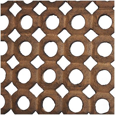 Stella & Eve Brown Wooden Floral Handmade Hinged Foldable Partition 4 Panel Room Divider Screen