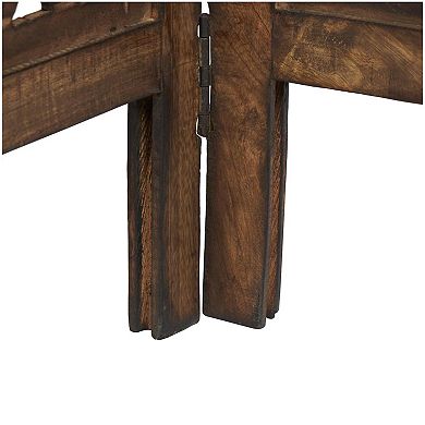 Stella & Eve Brown Wooden Floral Handmade Hinged Foldable Partition 4 Panel Room Divider Screen
