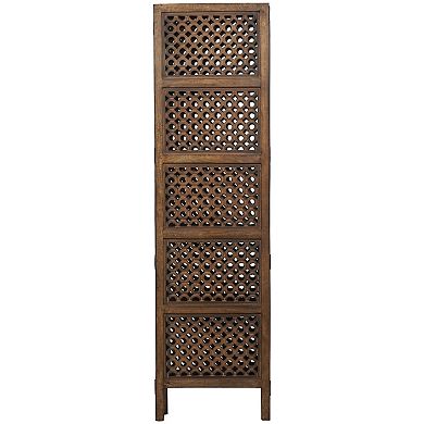 Stella & Eve Brown Wooden Floral Handmade Hinged Foldable Partition 4 Panel Room Divider Screen