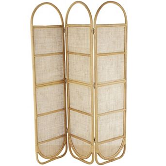 Stella & Eve Light Brown Rattan Geometric Woven Arched Oval 3 Panel Room Divider Screen