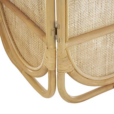 Stella & Eve Light Brown Rattan Geometric Woven Arched Oval 3 Panel Room Divider Screen