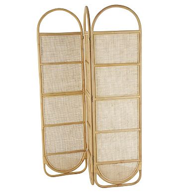 Stella & Eve Light Brown Rattan Geometric Woven Arched Oval 3 Panel Room Divider Screen