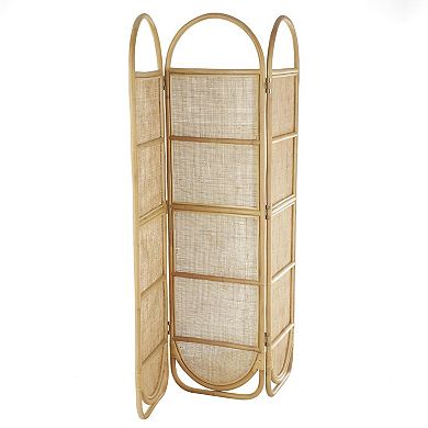 Stella & Eve Light Brown Rattan Geometric Woven Arched Oval 3 Panel Room Divider Screen