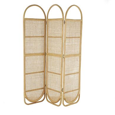 Stella & Eve Light Brown Rattan Geometric Woven Arched Oval 3 Panel Room Divider Screen