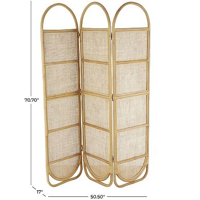 Stella & Eve Light Brown Rattan Geometric Woven Arched Oval 3 Panel Room Divider Screen